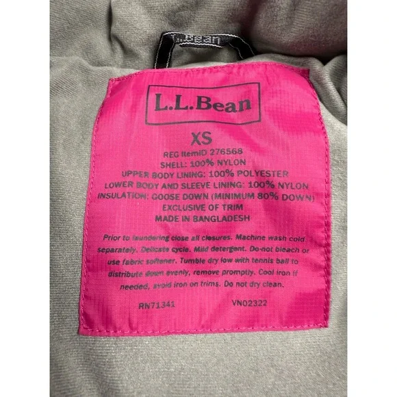 LL Bean Goose Down Puffer Coat Pink Full Zip Button Front XS Winter Jacket - Picture 2 of 10